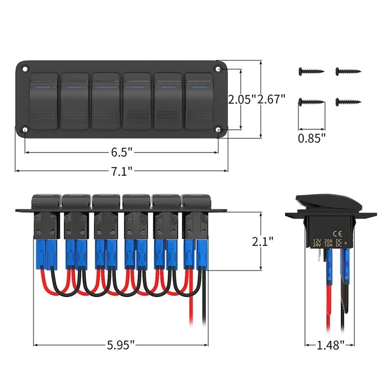 LED Rocker Switch Panel 12V 24V 6 Gang Car Switch Panel On OFF For Automotive Car Accessories Marine Boat Caravan RV
