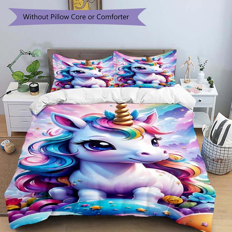 Fantasy Unicorn Dreamscape Print 3Pcs Bedding Setduvet Cover With 2 Bedropillowcase Home Birthday Gift