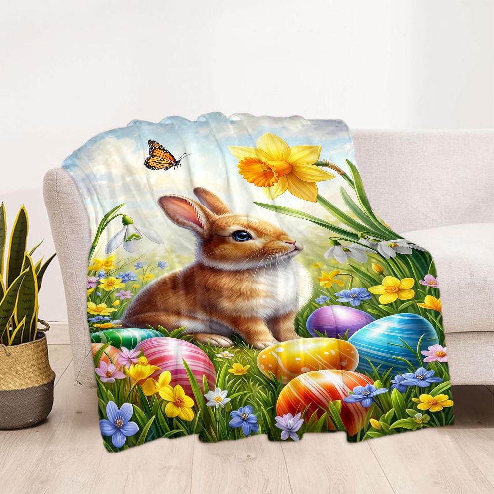 Easter Bunny With Flowers Blanket,Suitable for sofas, offices, travel, living rooms, gift for friends and family,Suitable for all seasons.