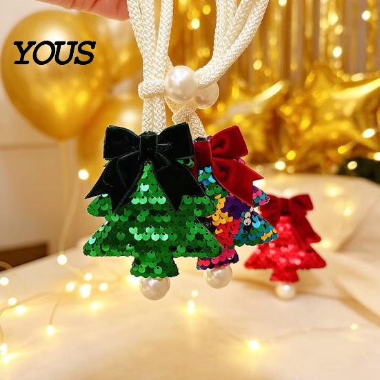 Woven Rope Curtain Buckles Sequined Tree Tieback, Sparkling Christmas Holder with Reusable Fabric Ties Bow, Decorative Drapery Holdback for