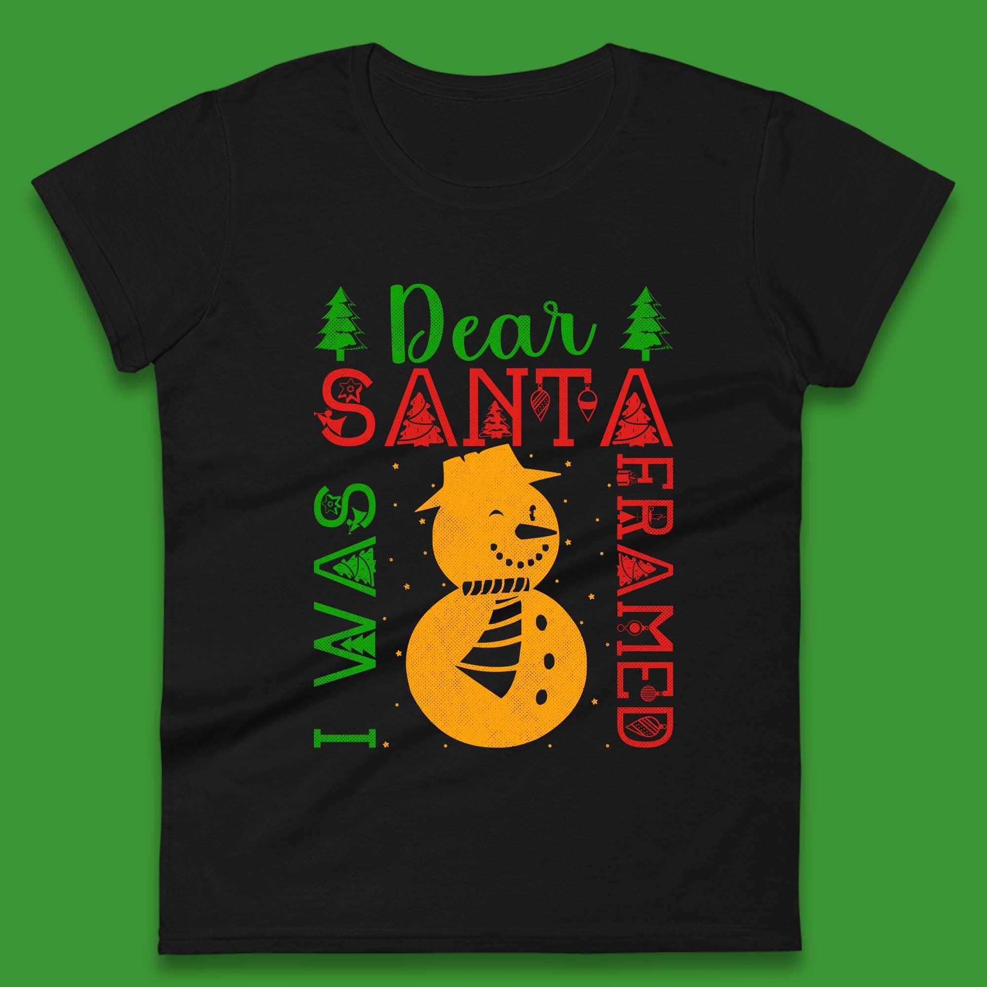 

Dear Santa I Was Framed Snowman Christmas Womens T Shirt Mens Tops Tees Unisex XL