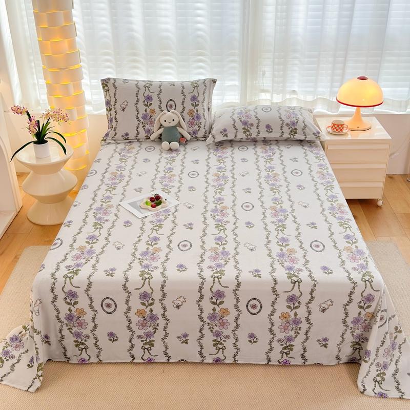 3Pcs Botanical Floral Style Bed Sheet Set Flannel Bed Sheets for Fall and Winter Luxury Super Soft Cozy Queen Size Bedding Set