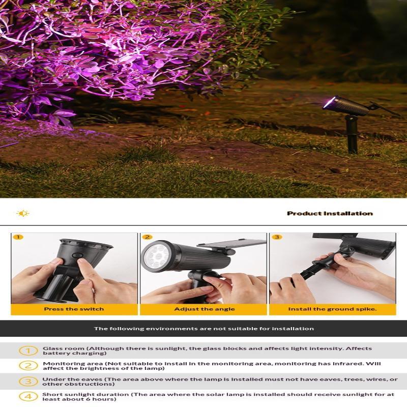 Solar Garden Spotlights Waterproof Adjustable Head Yard Lawn Landscape Lighting
