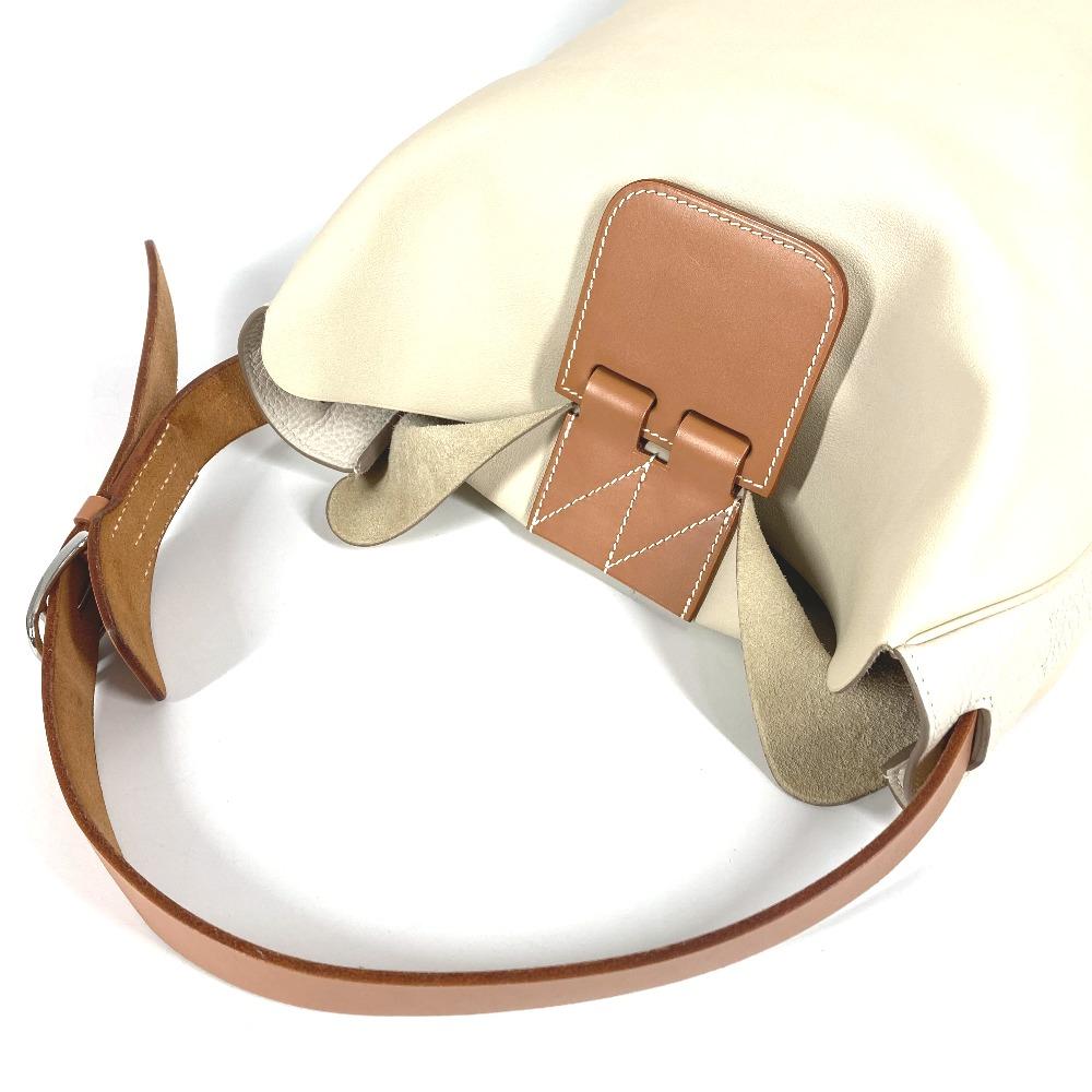 HERMES Wilvort 24 Tote Bag Shoulder Bag Leather IvoryBased/Brown