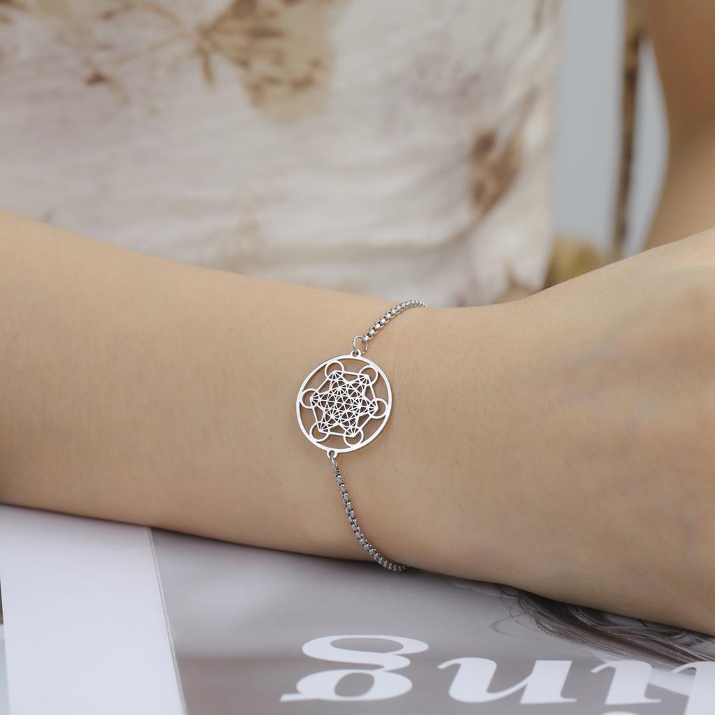 Edelstahl Erzengel Metatron Würfel Charms Armbänder Herren Damen Blau Rot Schwarz Seil Armband Amulett Heilige Geometrie Schmuck