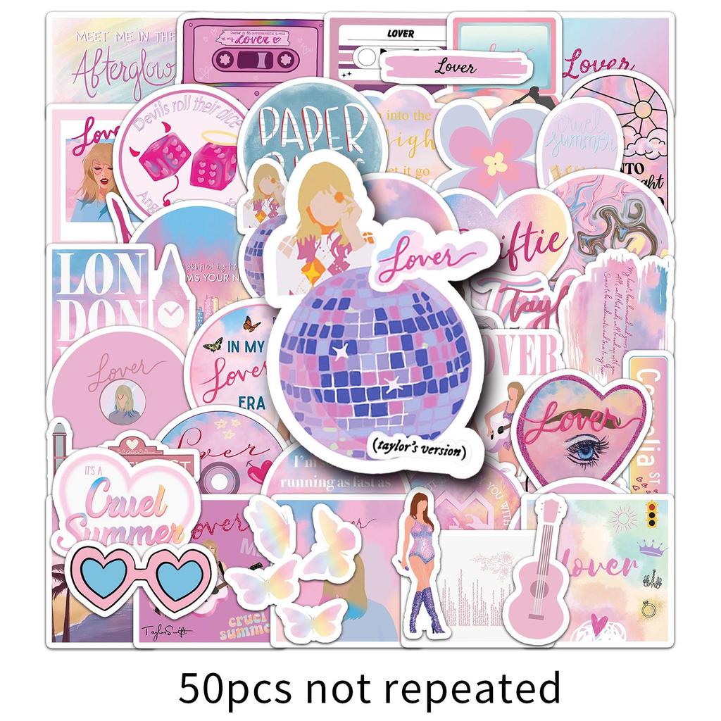50 Taylor Swift 'Lover' Album Stickers - Pink Romantic DIY Waterproof Journal Decoration