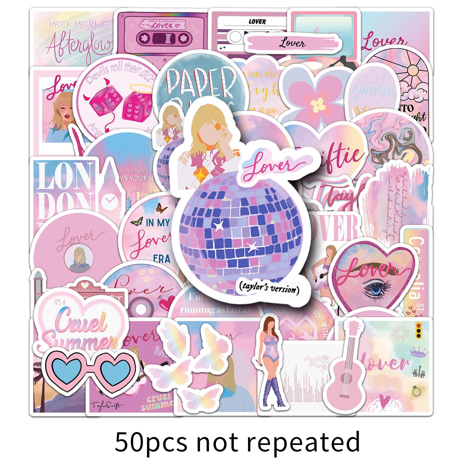 50 Taylor Swift Lover Album Stickers - Pink Romantic DIY Waterproof Journal Decoration