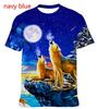 Fashion Short-sleeved 3D Wolf Print T-shirt, Men's and Women's Personality Cool Print T-shirt Fun Animal T-shirt
