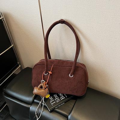 Korean Version Niche Retro Suede Shoulder Bag Women's 2025 New Simple Daily Commuter Handbag Shoulder Bag