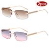 2pcs Rimless Metal Frame Square Sunglasses Women Gradient Color Lens Sun Glasses Vintage Irregular Legs Design Eyewear UV400
