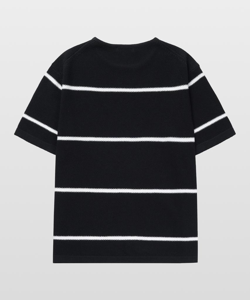 MANNERGRAM Striped Boat Neck 100% Cotton Short Sleeve Knit Black