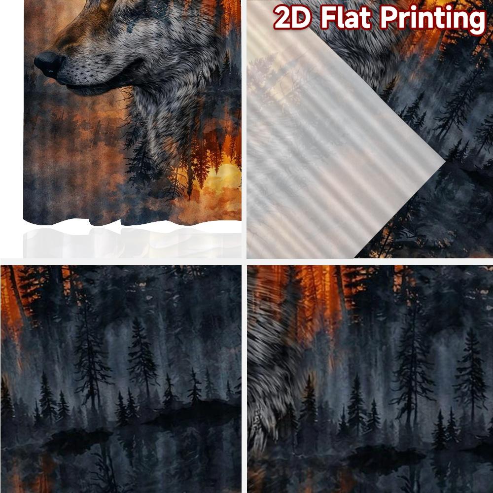 2D FLAT PRINTING 2pcs Curtains (Without Rod) Wolf and Forest Sunset Chic Curtains Digital Printed Yarn Curtains Art Deco Festive