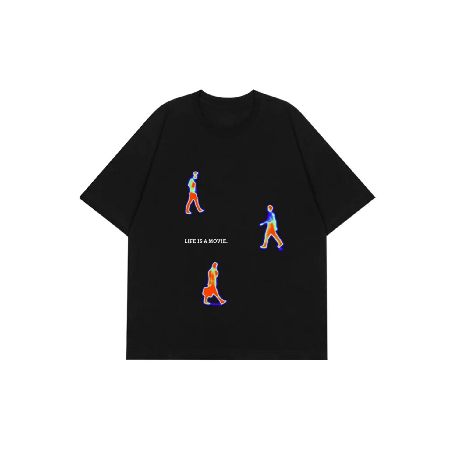 

Life Is a Movie Printed T-shirts Women Summer Fashion Vintage Casual Round Neck Summer Cotton Oversized Loose Unisex Tops XXXXXL чорний