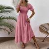 Women S Square Neck Puff Sleeve Maxi Dress Smocked Bodice Tiered Skirt with Pockets for Casual Wear