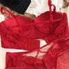Sexy Lace Flowers Embroidery Underwear Set for Women Comfort Thicken Cup Push Up Bra Detachable Strap Top Bralette Lingerie Sets