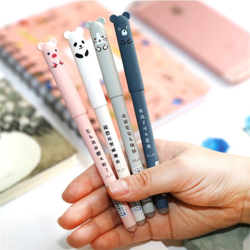 24 Stück 0,35 mm löschbare Gelstift-Minen-Set, 4 Stück Kawaii Cartoon-Stift, 20 Stück Minen für Schüler