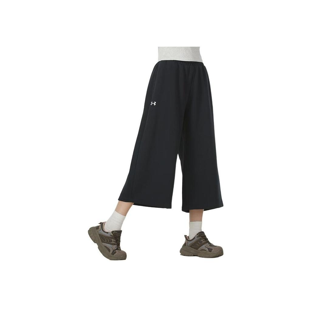 Under Armour Rival Fleece Crop Wide Leg Comfortable Knit Sports Pants Women Bottoms Black 1387226-001