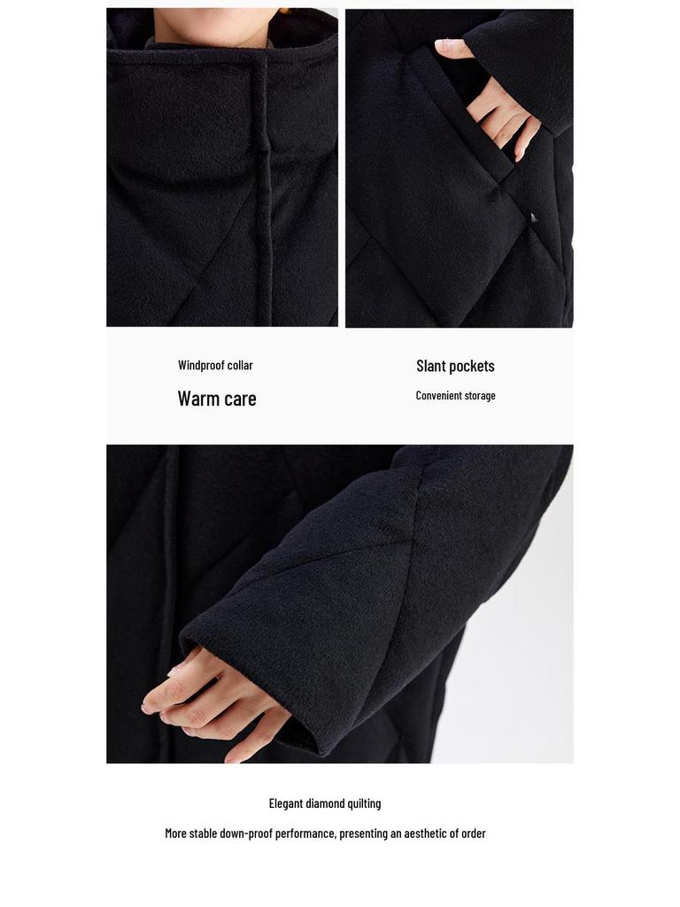 Women's Winter Retro Diamond Pattern Goose Down Coat with Stand-Up Collar - Casual & Warm Loose Style