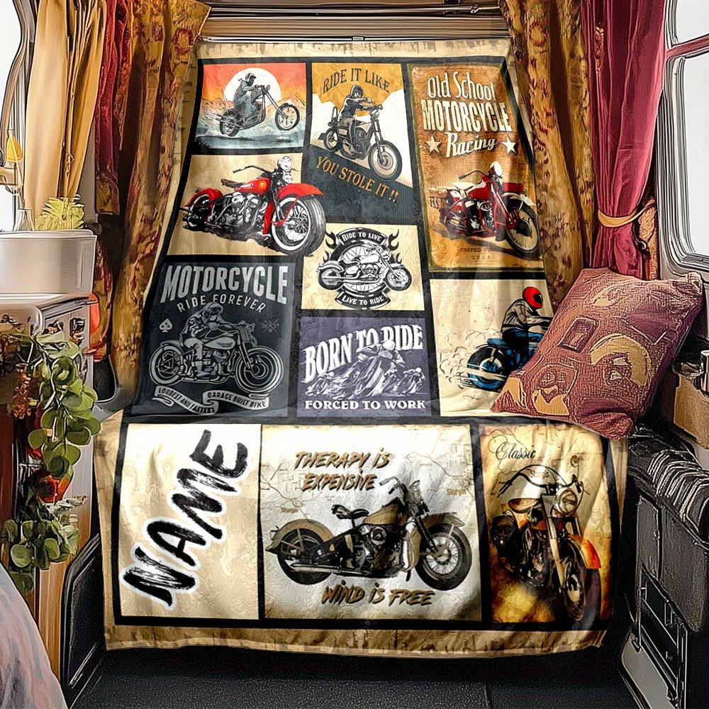 Motorcycle Riders Racing Scenes Vintage Bikes Blanketcustomize Your Name Lightweight Comfortable And Stylish Blanket For Travel Bed Home Chair Office