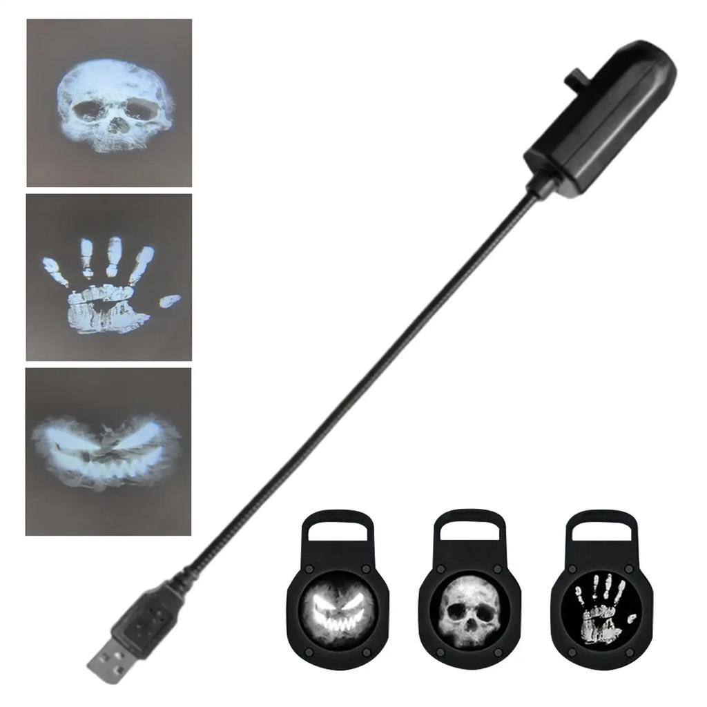 Halloween USB Projector Light Skull NightLight Ghost LED Lamp 360Degree Rotating Switchable Pattern Design Dark & Night Ambiance