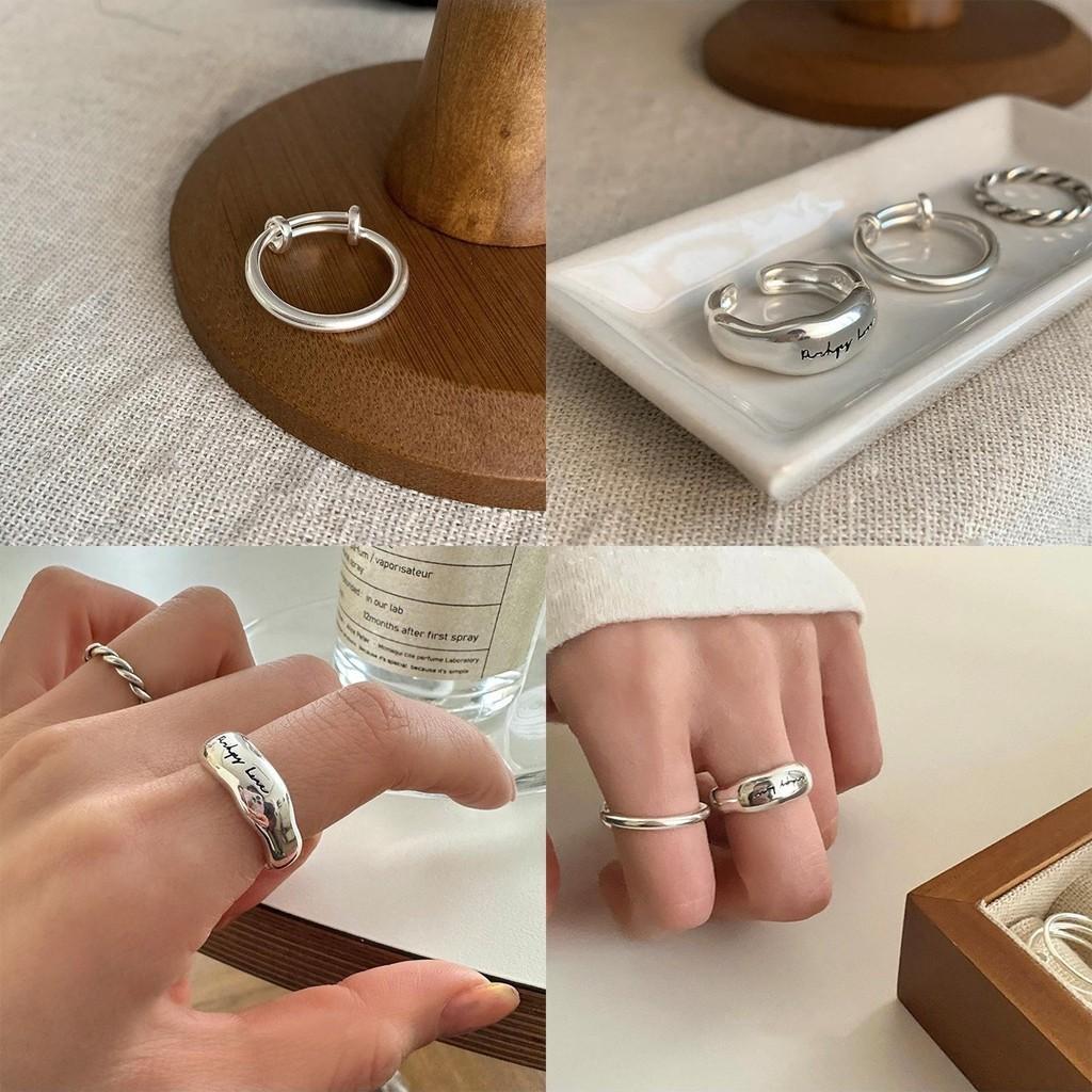 Stylish Korean Wide Letter Ring For Women Geometric Design Adjustable Copper Fashion Accessory