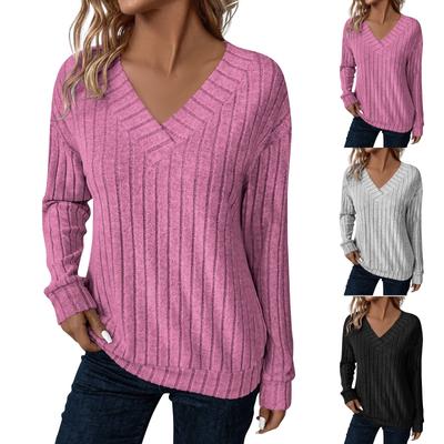 Camiseta de Manga Larga con Cuello en V para Mujer Color Top
