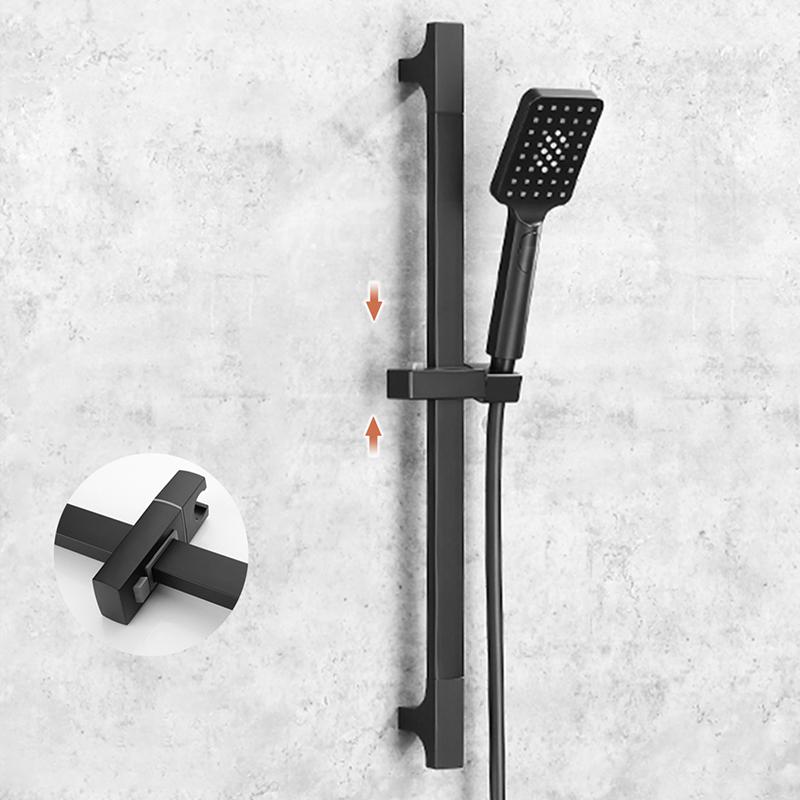 Matte Black Bathroom Sliding Shower Bar Shower Column Wall Mounted Rod with Adjustable Bracket Holder Round Square Slide Bar