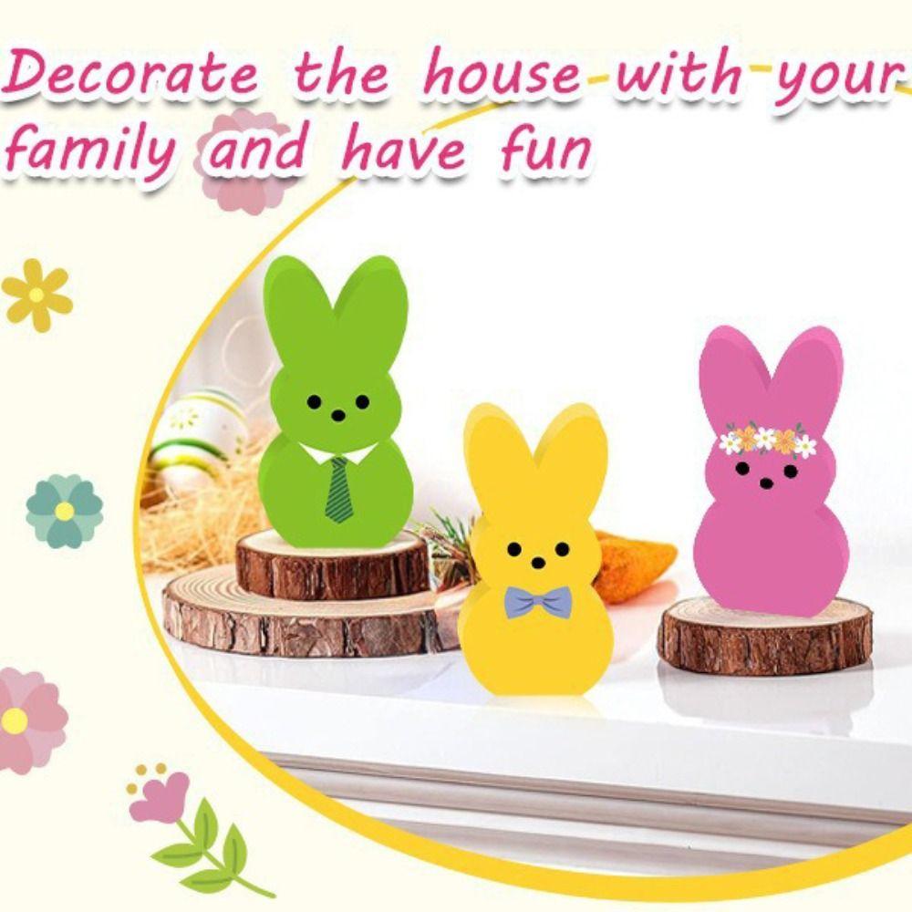 Cartoon Colorful Rabbit Decoration Handmade Home Table Decor Easter Bunny Wood Signs  Friends