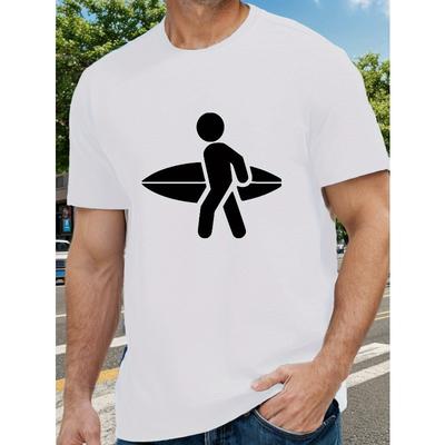 Surfing Themed Graphic Print Crew Neck Short Sleeve T-shirt For Men, Casual Summer T-Shirt For Daily Wear And Vacation Resorts