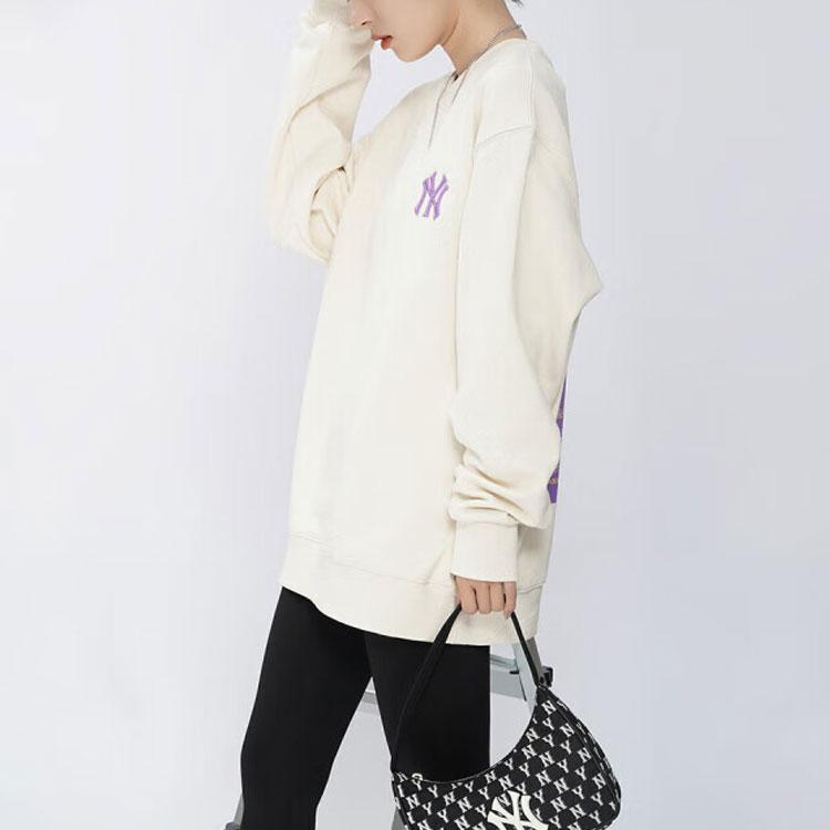 New MLB Cashew Flower Sweatshirts Unisex Milk White 3AMT53014-50CRS