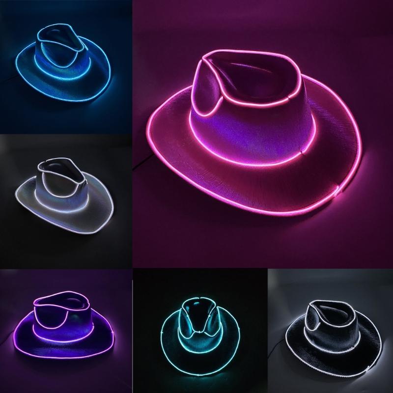 Western Hat Light Up LED Cowgirl Hat Party Hat Stage Costume Headwear