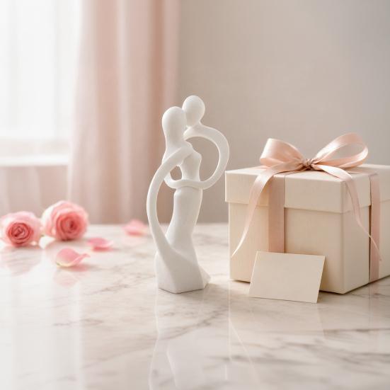 3D Printed Couple Sculpture, Nordic Modern Style, Matte White Home Decor Ornament, Romantic Abstract Statue, for Anniversary Valentine’s Day