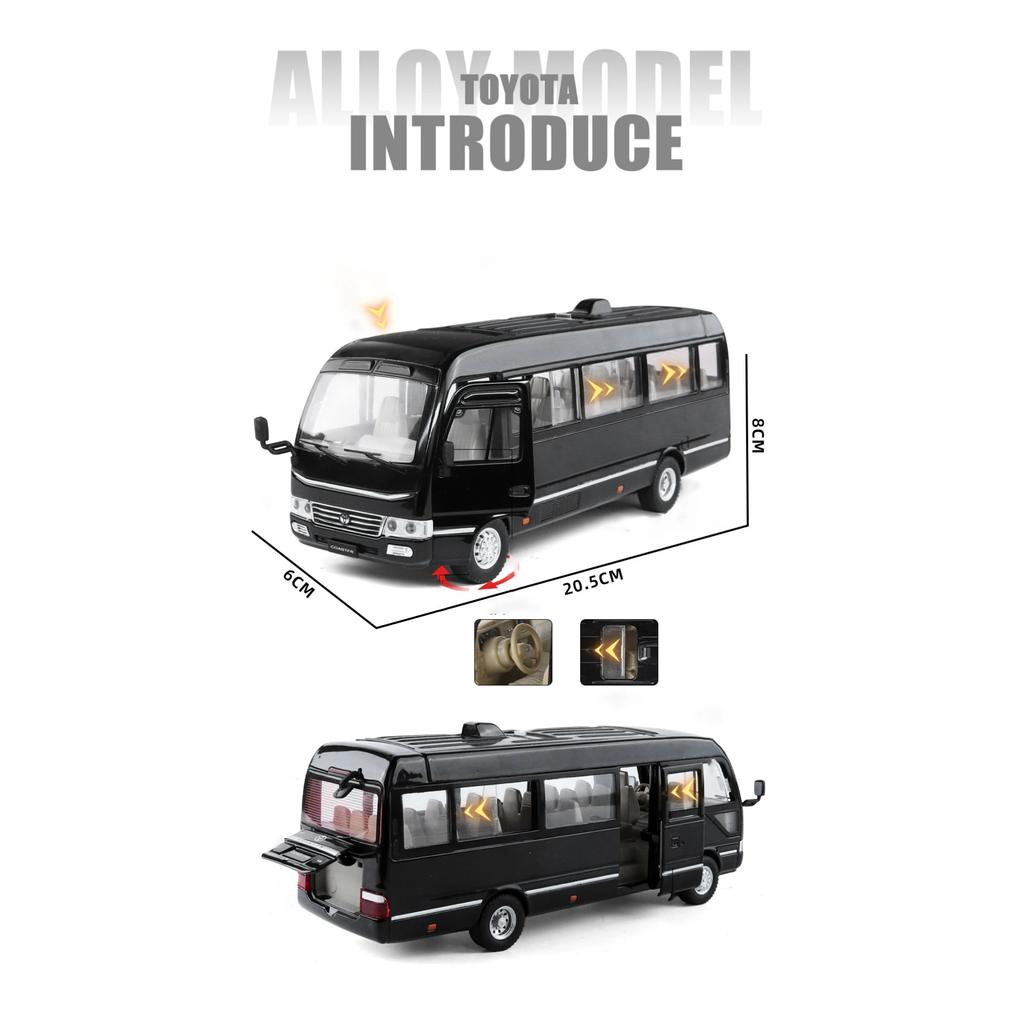 1/24 Toyota Coaster BUS Alloy Car Model Sound and Light Pull Back Children's Toy Collectibles Birthday Gift