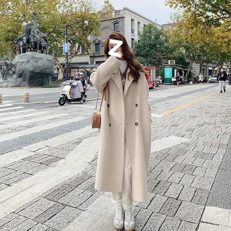 Doppelseitiger Kaschmir-Mantel Damen Herbst und Winter Neu Koreanische Version Lockerer Mittellanger Hepburn Wollmantel