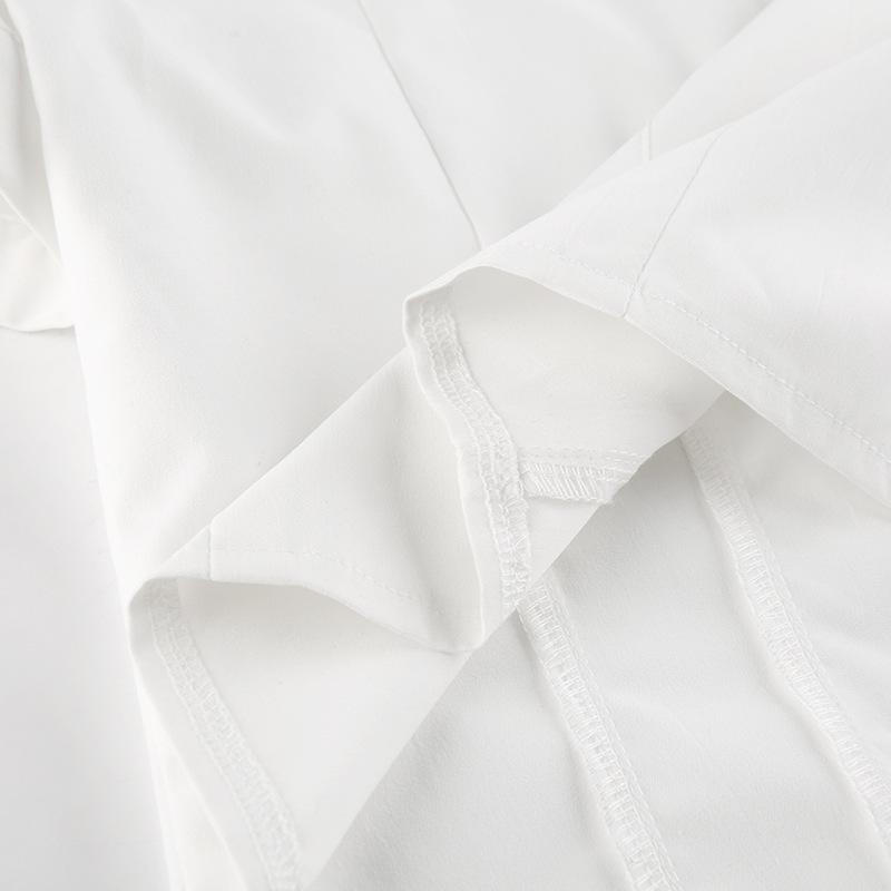 Retro College Style Striped Tie Turn-Down Collar Slim Short Sleeve White Shirt Women's Summer Short Top