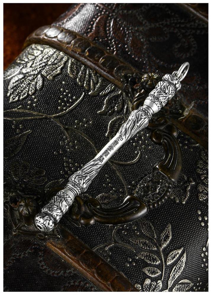 Collar Colgante Rey Mono Ruyi de Mitología Guofeng de Chiba - Plata Tailandesa y Oro Palo de Monje, Estilo Retro Unisex