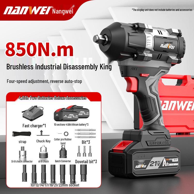 Nanwei 800N Heavy-Duty Electric Brushless Impact Wrench with Lithium Battery