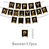 Black Gold New Year Party Set: Disposable Plates, Cups, Napkins & Decorations