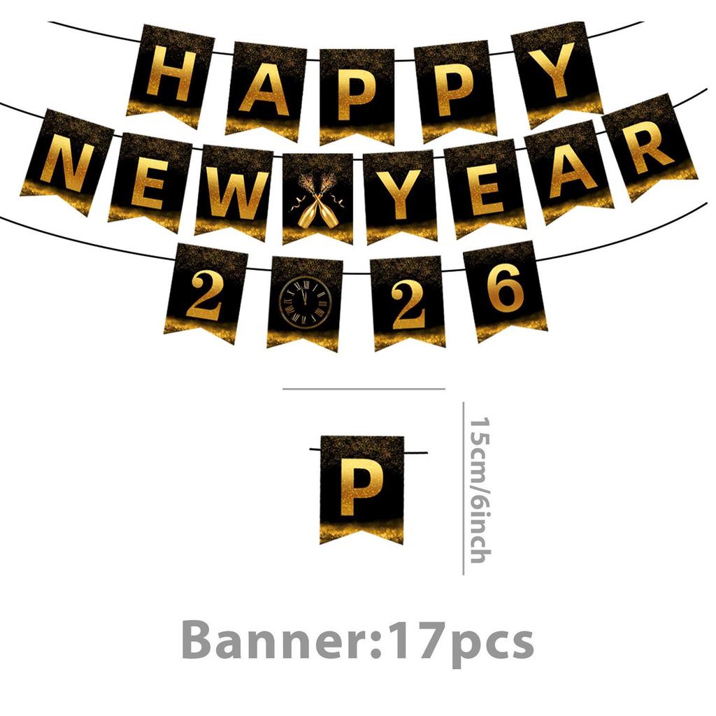 Black Gold New Year Party Set: Disposable Plates, Cups, Napkins & Decorations
