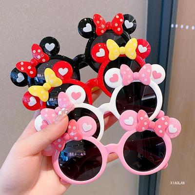 Cute Mickey Children'S Sunglasses Girl, Cartoon Minnie Bow Sunscreen Sunglasses Glasses