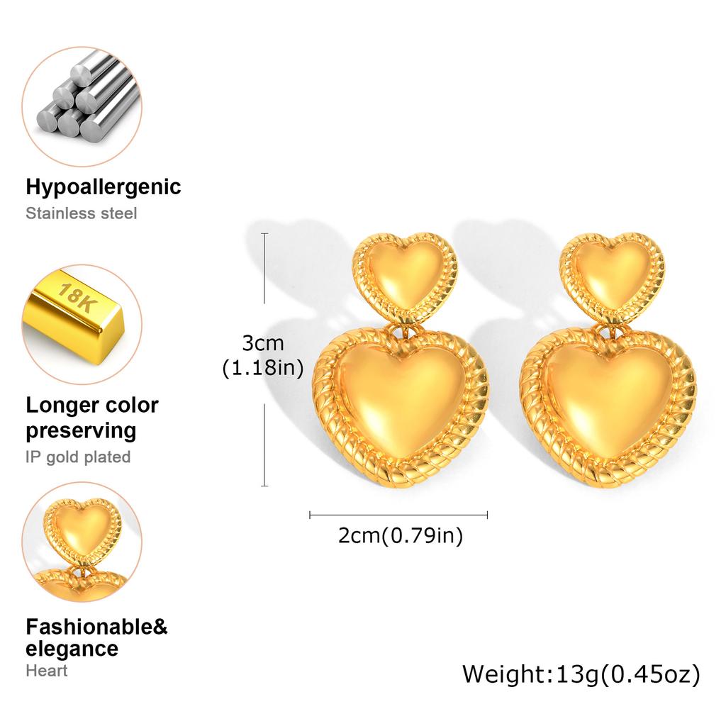 Stainless Steel Romantic Heart Drop Earrings Fashion Daily Gold Plated Dangle Earrings Fashion Daily Jewelry for Women Gift