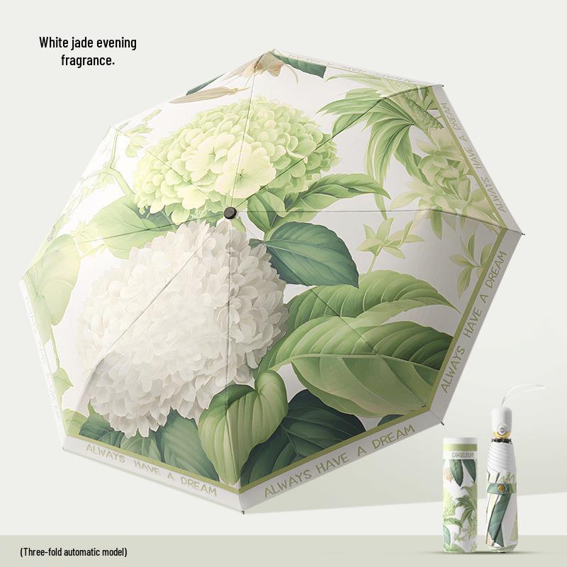

Compact Automatic Floral Sun & Rain Umbrella - Retro Korean Style Three-Fold