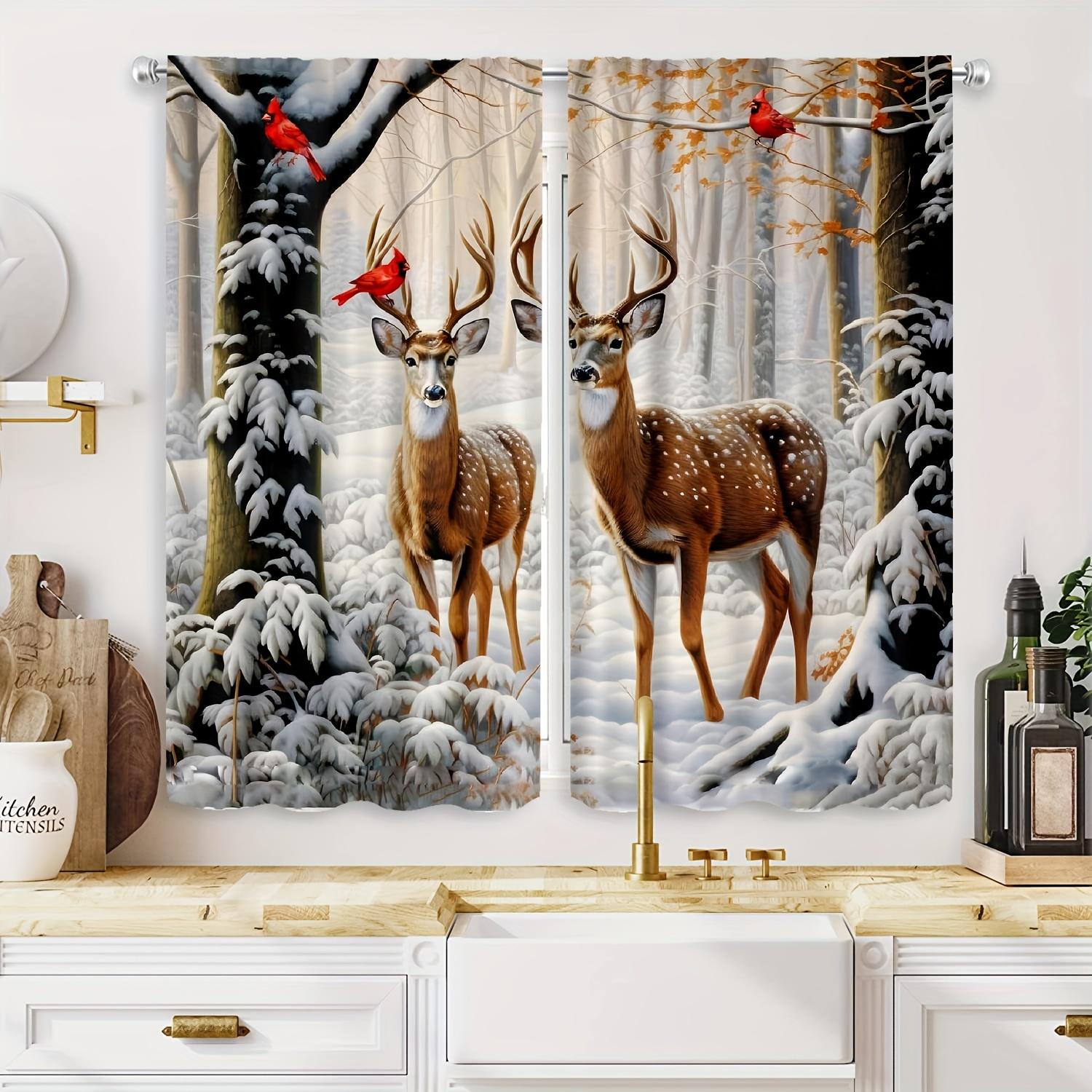 

Christmas Elk Snow Curtains 2pcs HD Digital Print Rod Pocket Design for Living Room Bedroom Study Room Window Decor 100*130 HOOK 1pcs