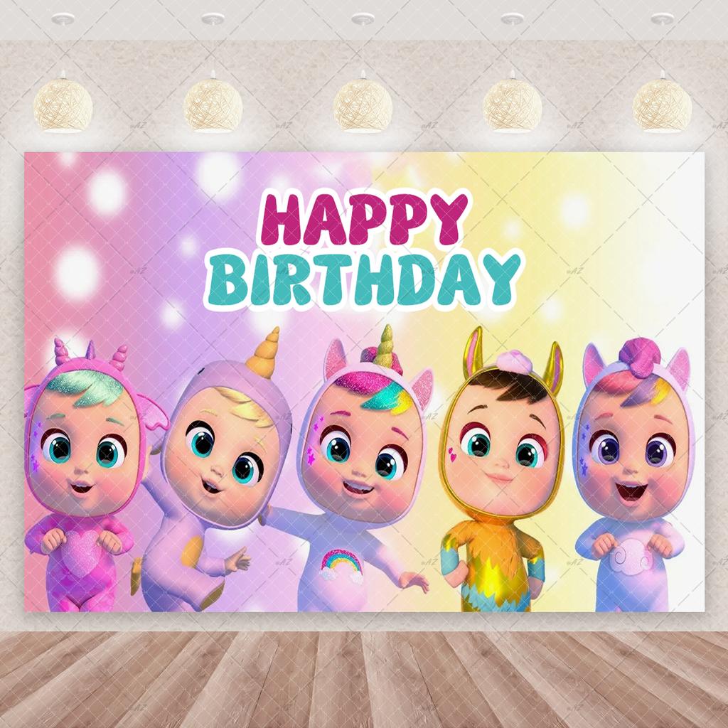 Cartoon Cute Cry Babiesed Birthday Party Decorations Lovely Blind Box Doll Backdrop Baby Shower Supplies Child Room Wall Hanging