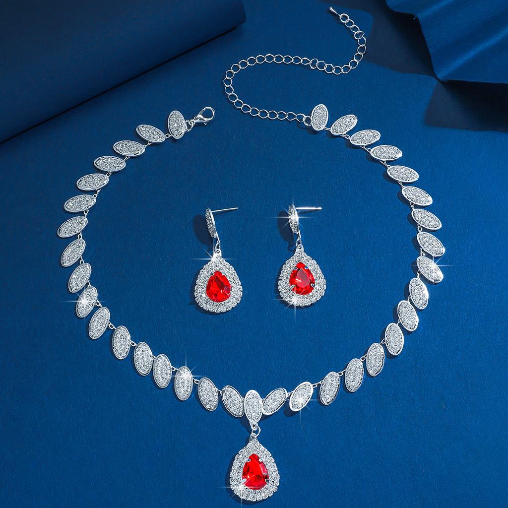 3PC Women's Fashion Copper Inlaid Claw Chain Starlight Water Drop Necklace Earring Set Suitable for Wedding, Party, Festival Gif