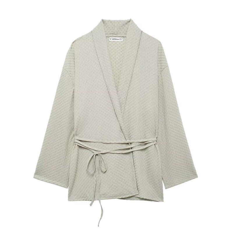Fashion Style 2024 Autumn New Women's Clothing Belt Texture Loose Kimono Long Sleeves Tops 5584633