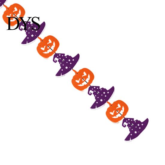 Halloween Theme Decor Party Felt Hanging Garland, Creepy Pumpkin Ghost Skull Witch Hat Indoor Outdoor Festive Banners Streamer, Horror Banner Backdrop