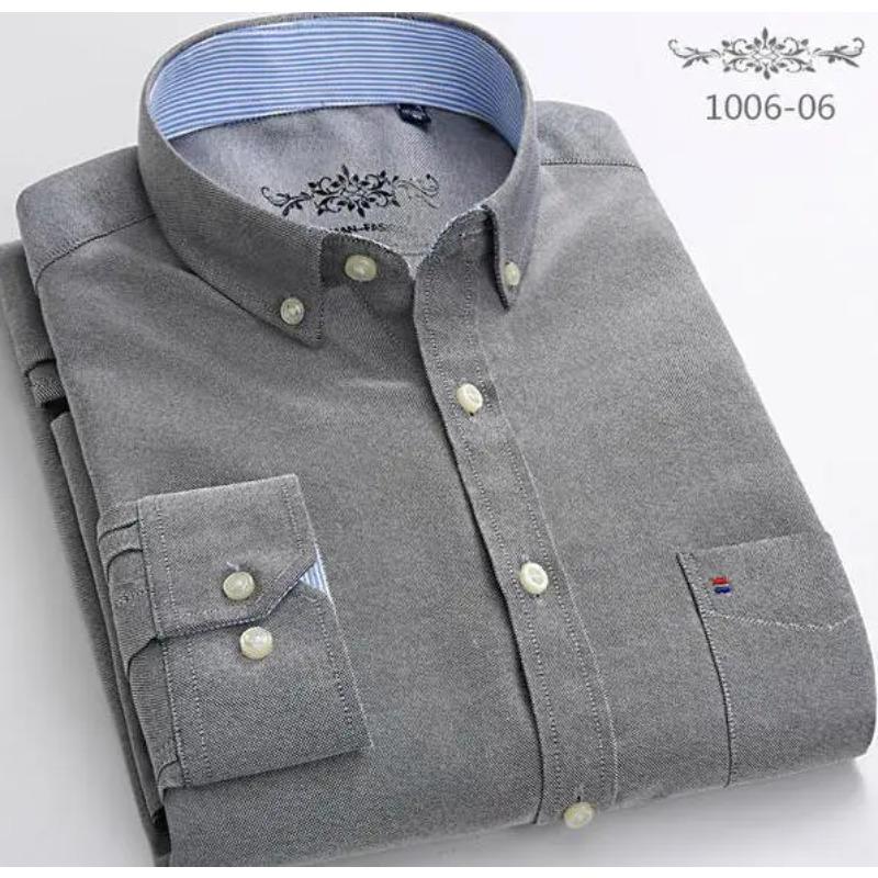 New S-7XLCotton Oxford Shirt For Mens Long Sleeve Plaid Striped Casual Shirts Male Pocket Regular-Fit Button-Down Work Man Shirt