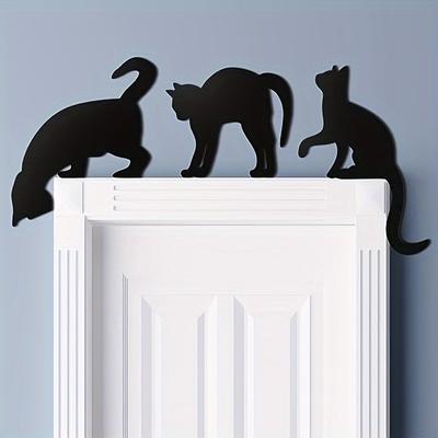 3PCS Eyeless Black Cat Wooden Decor - Contour Hanging Signs & Hollow Out Door Decor for Horror Home/Party Decoration