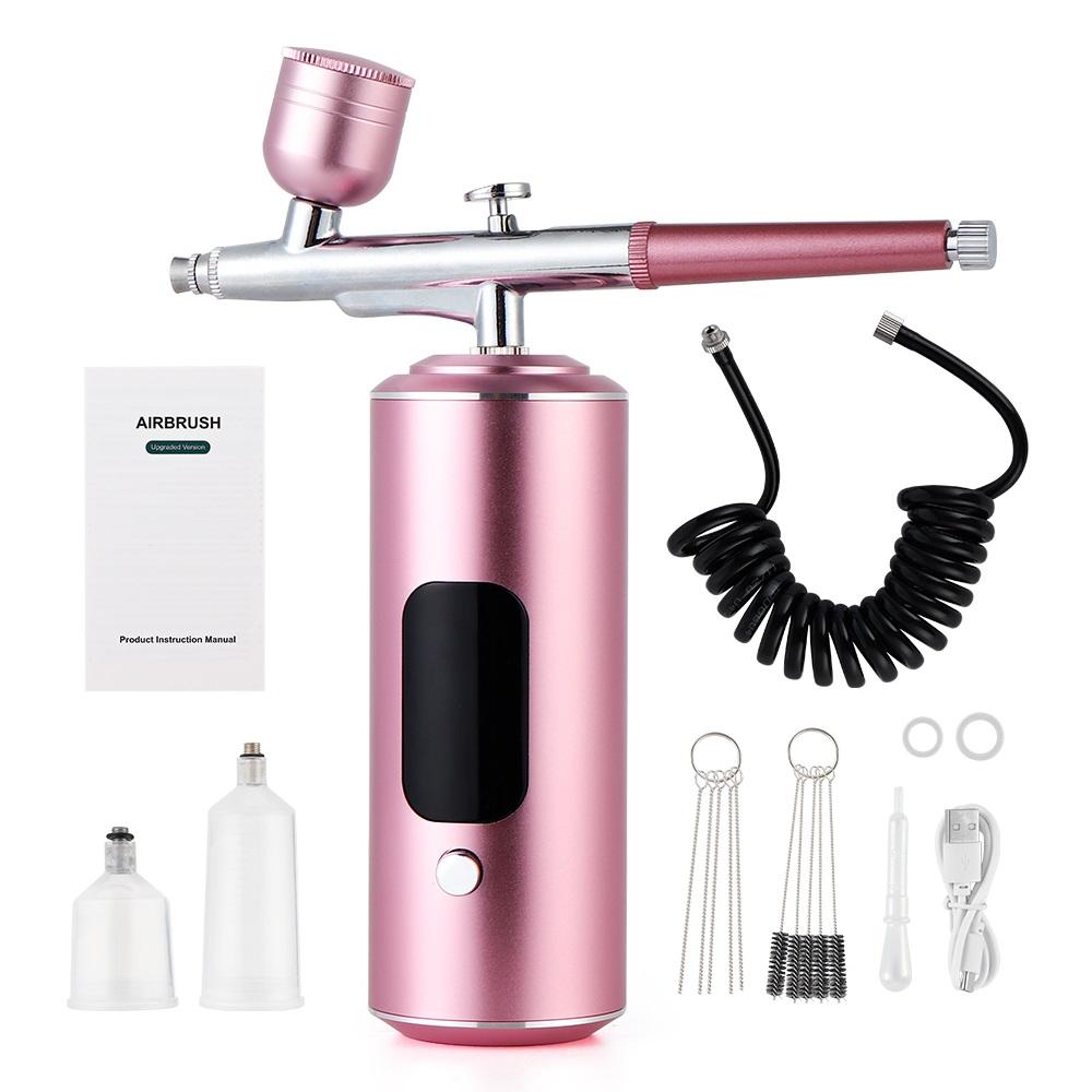 

Портативный аэрограф с соплом 0,3 мм, мини-краскопульт, беспроводная работа под давлением воздуха, подходит для маникюра, татуировок, художественной росписи розовый